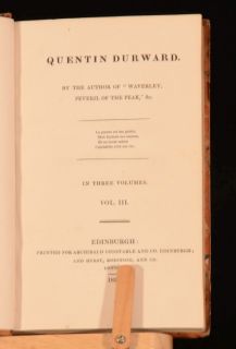 1823 3VOL Quentin Durward Walter Scott First Edition Historical Novel