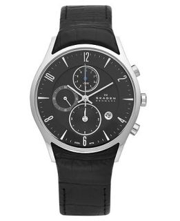 Skagen Denmark Watch, Mens Chronograph Black Leather Strap 40mm