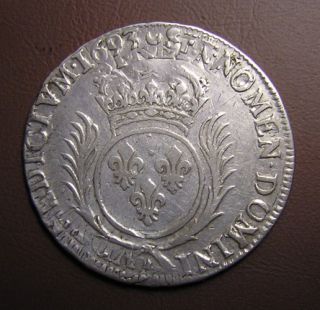 France Scarce Silver 1 2 ECU 1693 Louis XIV