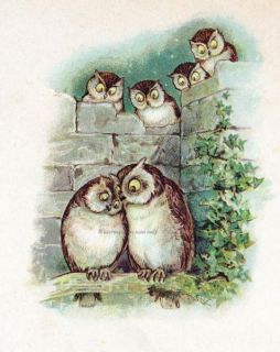 Loving Owls Card Repro Vintage Image