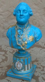 Sevres Turquoise Blue Porcelain Bust Louis XVI Marie Antoinet