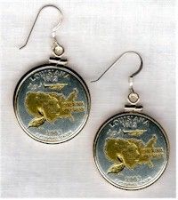 Gold on Silver Louisiana Quarter Earrings in Plain Edge Gold Filled