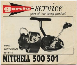 Fold Out Parts Service Booklet for Garcia Mitchell 300 301 Spin Cast