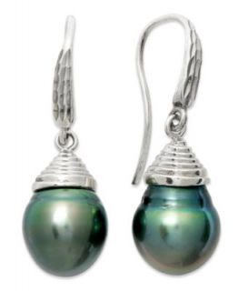 Pearl Earrings, Sterling Silver Cultured Tahitian Pearl Semi Baroque
