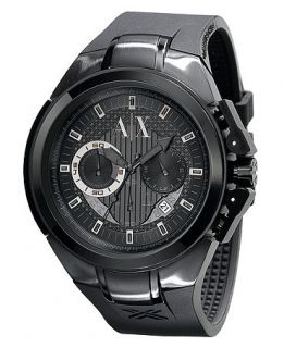 Armani Exchange Watch, Mens Chronograph Black Rubber Strap 45mm