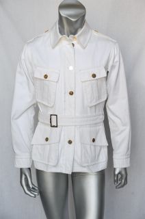 Yves Saint Laurent Rive Gauche Mens White Cotton Belted Military Coat