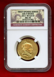 2011 w $10 Lucy Hayes First Spouse US Gold Coin MS70 NGC Perfect