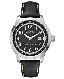 Nautica Watch, Mens Black Croco Leather Strap 48mm N13604G   All
