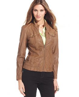 Style&co. Jacket, Faux Leather Zip Front   Womens Coats