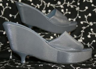 Fendi Platform Kitten Heel Sandal Gray Slides Mules 38 5 $500