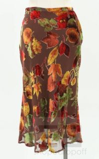 Luca Luca Brown Crepe Multicolor Velvet Fall Leaves Skirt