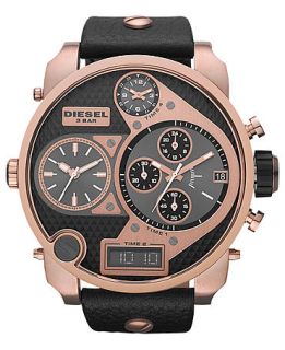 Diesel Watch, Analog Digital Chronograph Black Leather Strap 57mm