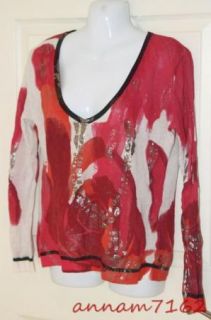 Luisa Cerano Italy Size 8 M Handmade Multi Colored Scoop Neck LS Shirt