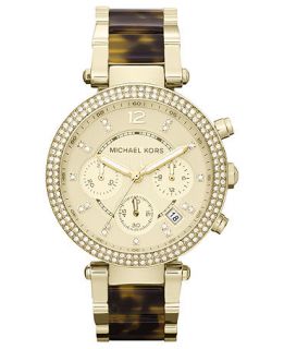 Michael Kors Watch, Womens Chronograph Parker Tortoise and Gold Tone