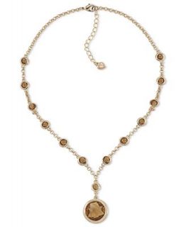 Carolee Necklace, 12k Gold Plated Bezel Set Stone Pendant Necklace