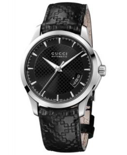 Gucci Watch, Mens Swiss G Timeless Black Diamante Leather Strap 38mm