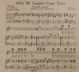 LAUGHTER CAME TEARS Tobias & Turk JOSEPHINE MacNICOL Sheet Music 1928