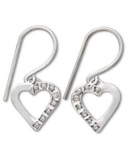14k White Gold Earrings, Diamond Accent Heart Dangle Earrings