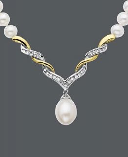 14k Gold and Sterling Silver Necklace, Cultured Freshwater Pearl and