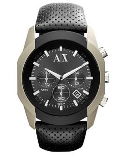 Armani Exchange Watch, Mens Black Leather Strap 44mm AX1198