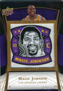 10 Magic Johnson 2007 08 UD Premier Stitchings Lakers HOF Jumbo Logo
