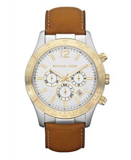 Michael Kors Watch, Mens Chronograph Layton Brown Leather Strap 45mm