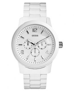 GUESS Watch, Mens White Stainless Steel Bracelet 45mm U15090G1   All
