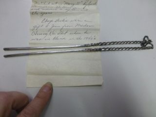 Sterling Silver ChopSticks gift from Madame Chiang Kai Shek 1940
