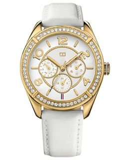 Tommy Hilfiger Watch, Womens White Leather Strap 40mm 1781247