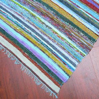 ft Blue Rag Rug Floor Mat Carpet Woven Handloom Vintage