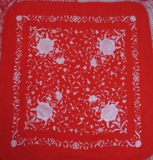 Red with White Flamenco Embroidery Piano Shawl Manton