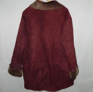 Vtg Women  Sheepskin Shearling Jacket Coat Wine L XL 14