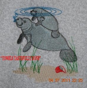 Manatees Playing 2 Embroidered Hand Towels by Susan