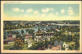 Marietta Ohio Oh 1940s Aerial Town View Vintage Postcard