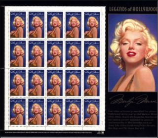 1995 Marilyn Monroe Legends of Hollywood USA Sheet of 20 Stamps Mint