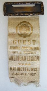 WW1 Veteran Badge 1927 American Legion Marinette Wis