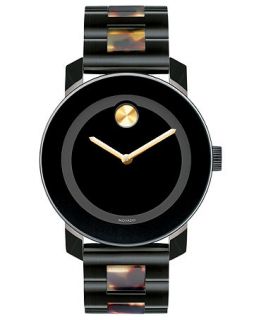 Movado Watch, Swiss Bold Tortoise Acetate and Black PVD Stainless