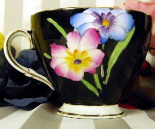 Foley Teacup Saucer Black with Pink Blue and Orange Tea Cup