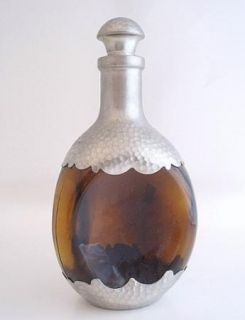Royal Holland Daalderop Pinched Glass Pewter Decanter