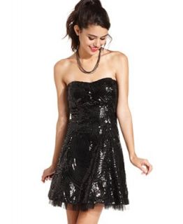 Speechless Juniors Dress, Strapless Sequin Lace Up