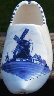 Vintage Delft Blue Windmill Scene Dutch Shoe Ashtray Holland