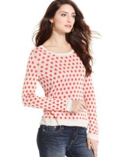 Kensie Sweater, Reversible Long Sleeve Scoop Neck Polka Dot Top