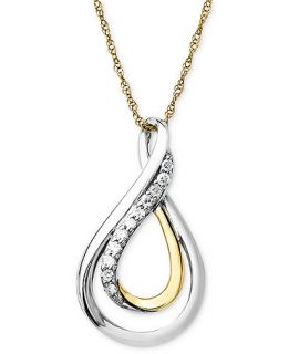14k Gold and Sterling Silver Necklace, Diamond Accent Swirl Teardrop