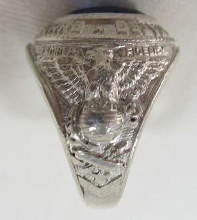 Sterling Silver Marine Corps Ring Size 8 with Blue Stone