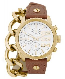 Diesel Watch, Chronograph Gold tone Stainless Steel and Tan Leather