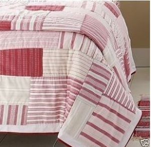 New Martha Stewart Striped Patchwork Quilt Set Red Pink