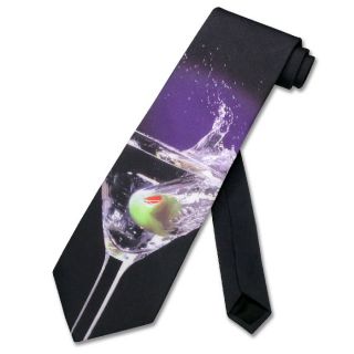 Martini Glass Necktie w Splash of Olive Mens Neck Tie New