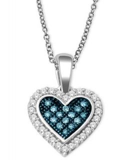 Sterling Silver Necklace, Blue and White Diamond Heart Pendant (1/6 ct