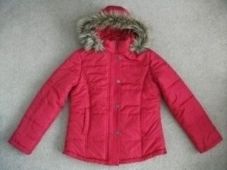 Marvin Richards L Quilted Parka Jacket Red Fur Trimmed Hood Winter