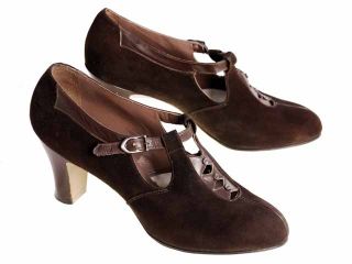 Vintage Brown Suede Leather Mary Jane Shoes 1930s 6 Air Step Brown
